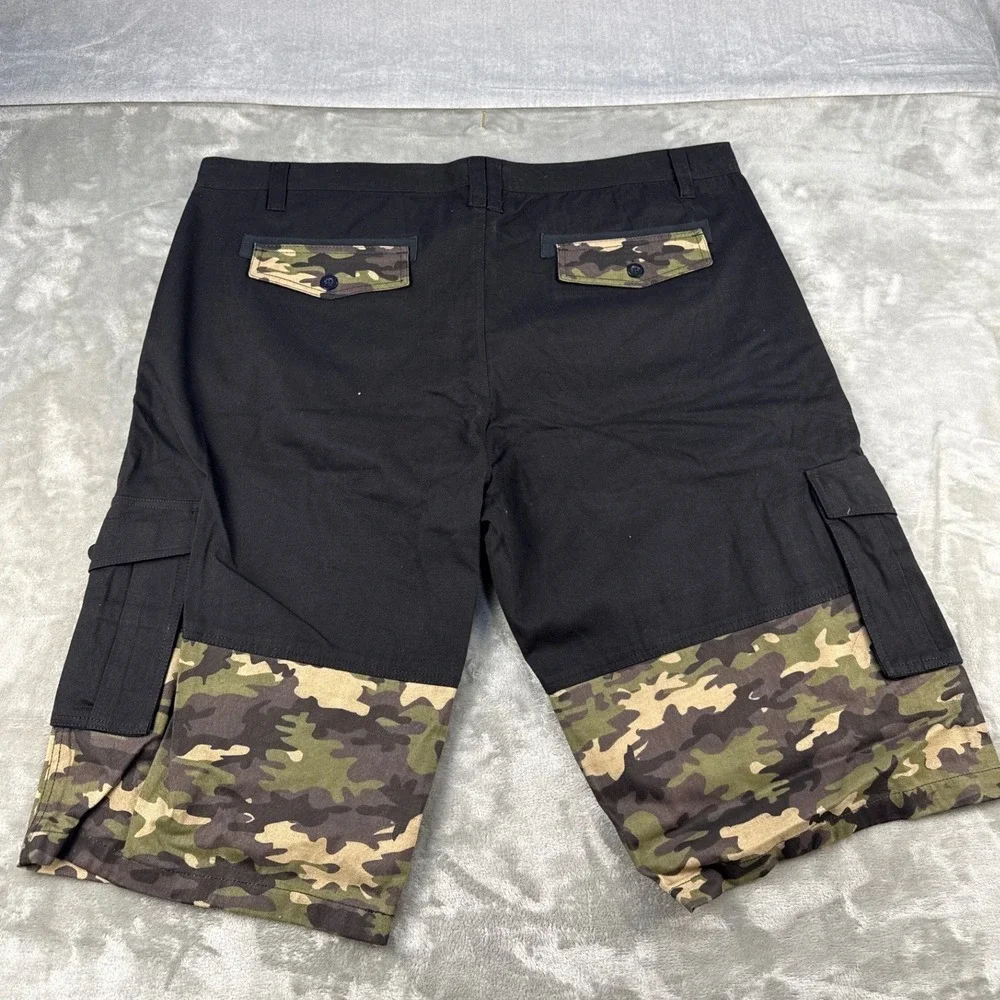 Coogi Australia Mens 46 Black Camo Cargo Shorts Cotton Colorblock Streetwear NEW